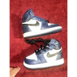 Jordan 1 Retro High Og Td Size 4c Fd1413-401 Midnight Blue Black And White Sail